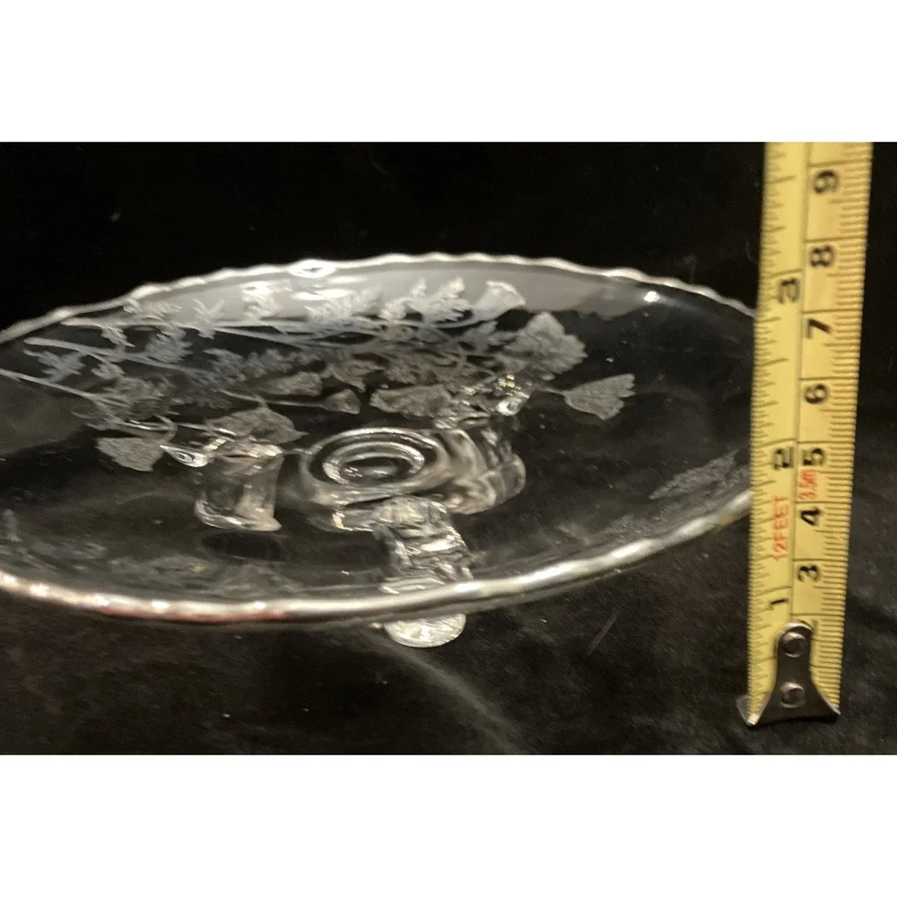 VTG Silver City Flanders Silver Overlay Glass Footed Tray Poppy Floral Design